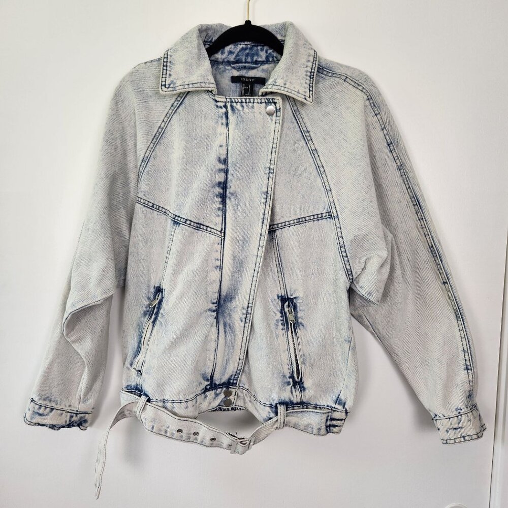 Forever 21 Acid Wash Zip Up Jean Jacket, Sm, Retro, 80's, Stranger Things Vibes